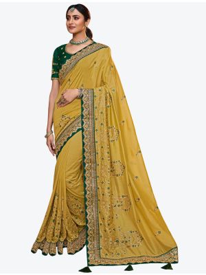 Vintage Yellow Premium Satin Georgette Party Wear Designer Saree small FABSA21318