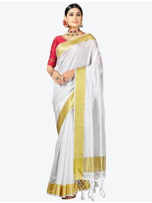 White Woven Cotton Silk Festive Wear Designer Saree small FABSA21344