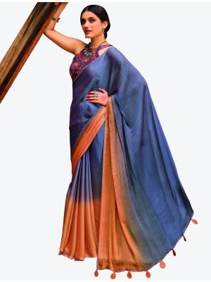 Aesthetic Blue Velvet Chiffon Party Wear Designer Saree small FABSA21463