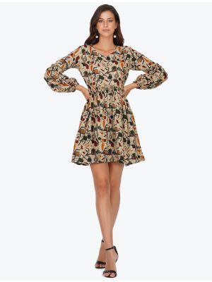barley white polyester printed casual wear frock fabku20502