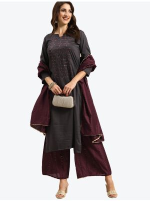 Black Silk Blend Readymade Designer Palazzo Suit with Dupatta FABSL20705