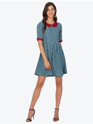 bluish grey polyester printed casual wear frock fabku20505