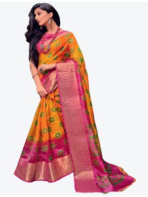 Bright Orange Velvet Chiffon Party Wear Designer Saree small FABSA21445