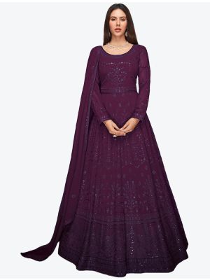 Dark Purple Georgette Party Wear Anarkali Suit with Dupatta small FABSL20690