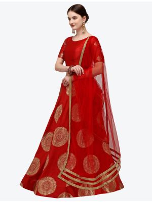 Dark Red Banarasi Silk Designer Lehenga Choli with Dupatta small FABLE20216