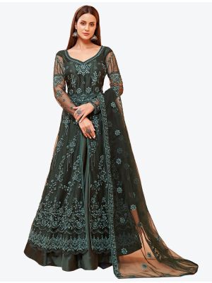 Deep Green Butterfly Net Party Wear Designer Anarkali Suit FABSL20720