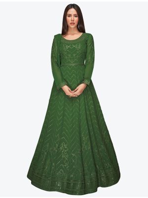 Deep Green Georgette Party Wear Anarkali Suit with Dupatta small FABSL20693