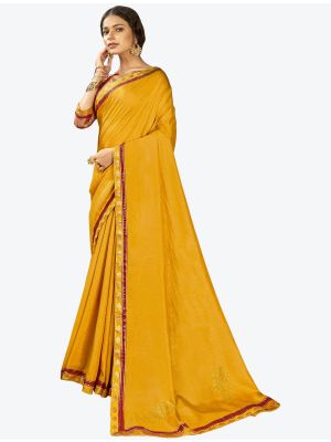 Deep Yellow Vichitra Silk Festive Wear Designer Saree small FABSA21430
