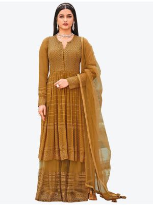 Golden Embroidered Fine Georgette Party Wear Designer Sharara Suit small FABSL20716