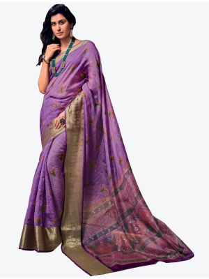 Grape Purple Velvet Chiffon Party Wear Designer Saree small FABSA21444