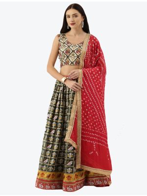 Green Patola Silk Party Wear Designer Lehenga Choli with Dupatta small FABLE20221