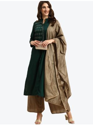 Green Silk Blend Readymade Designer Palazzo Suit with Dupatta FABSL20706
