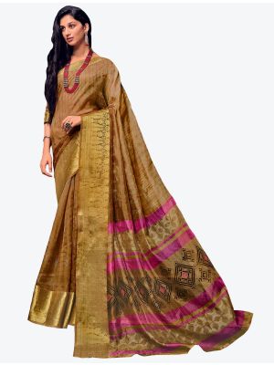 Khaki Brown Velvet Chiffon Party Wear Designer Saree small FABSA21446