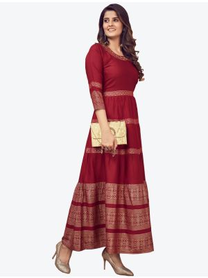 maroon fine rayon party wear designer readymade gown   fabgo20118