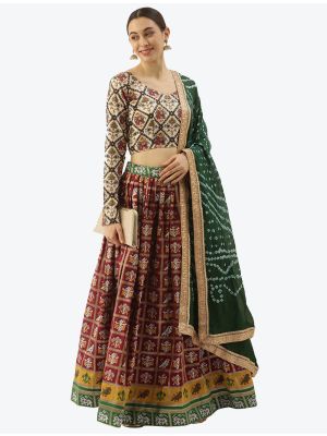 Maroon Patola Silk Party Wear Designer Lehenga Choli with Dupatta small FABLE20222