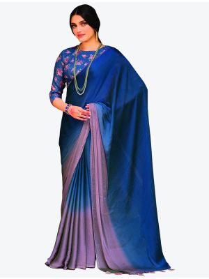Ocean Blue Velvet Chiffon Party Wear Designer Saree small FABSA21462