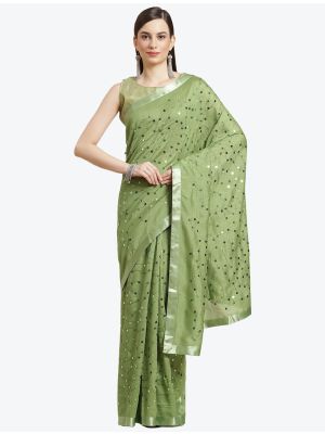 Pista Green Fancy Vichitra Silk Party Wear Designer Saree FABSA21483