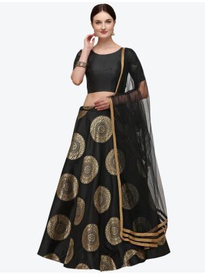 Pure Black Banarasi Silk Designer Lehenga Choli with Dupatta small FABLE20218