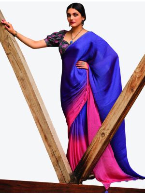 Royal Blue Velvet Chiffon Party Wear Designer Saree small FABSA21456