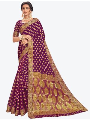 Royal Purple Zari Woven Chiffon Festive Wear Designer Saree small FABSA21410