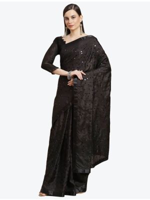 Shiny Black Fancy Vichitra Silk Party Wear Designer Saree FABSA21480