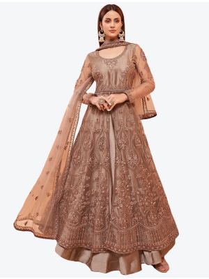 Skinny Brown Butterfly Net Party Wear Designer Anarkali Suit FABSL20721
