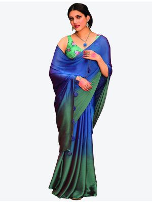 Sonic Blue Velvet Chiffon Party Wear Designer Saree small FABSA21460