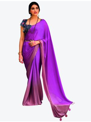Vibrant Purple Velvet Chiffon Party Wear Designer Saree small FABSA21454