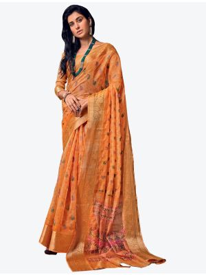 Warm Orange Velvet Chiffon Party Wear Designer Saree small FABSA21449