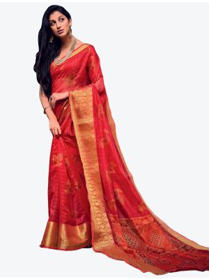 Warm Red Velvet Chiffon Party Wear Designer Saree FABSA21453