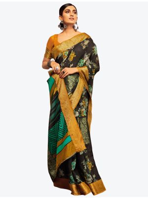 Brownish Black Jacquard Silk Party Wear Designer Saree small FABSA21538