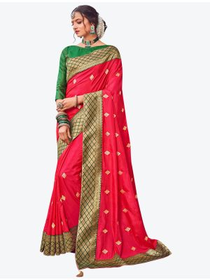 Crimson Red Two Tone Dola Silk Festive Wear Designer Saree small FABSA21547
