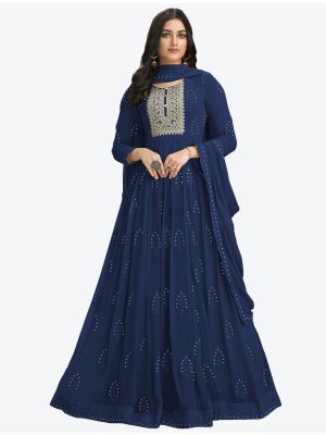 Dark Blue Pure Georgette Party Wear Designer Anarkali Suit small FABSL20742