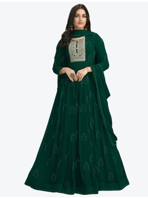 Dark Green Pure Georgette Party Wear Designer Anarkali Suit small FABSL20743