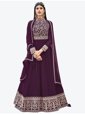 Dark Wine Faux Georgette Party Wear Designer Anarkali Suit thumbnail FABSL20747