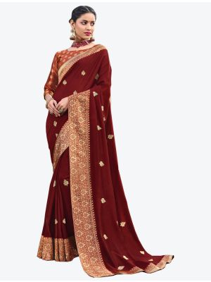 Deep Maroon Silk Blend Party Wear Designer Saree small FABSA21513