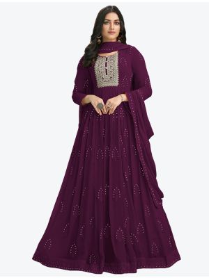Deep Purple Pure Georgette Party Wear Designer Anarkali Suit small FABSL20744