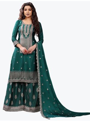 Deep Rama Chinon Pakistani Style Palazzo Suit with Dupatta FABSL20817
