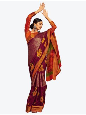Deep Wine Jacquard Silk Party Wear Designer Saree small FABSA21536