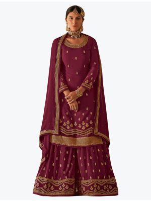 Deep Wine Pure Georgette Pakistani Style Palazzo Suit small FABSL20775