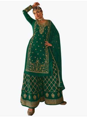 Forest Green Pure Georgette Pakistani Style Palazzo Suit FABSL20779