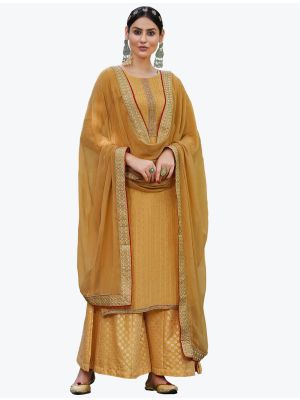 Golden Mustard Faux Georgette Designer Palazzo Suit with Dupatta small FABSL20810