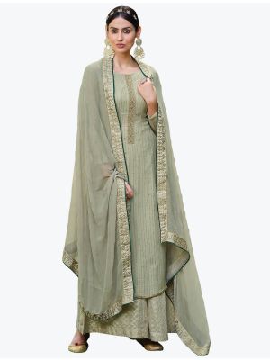 Greenish Grey Faux Georgette Designer Palazzo Suit with Dupatta FABSL20811
