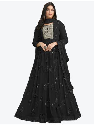 Jet Black Pure Georgette Party Wear Designer Anarkali Suit small FABSL20745