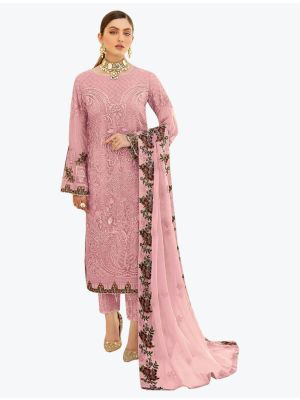 Light Pink Embroidered Faux Georgette Designer Pakistani Suit small FABSL20795