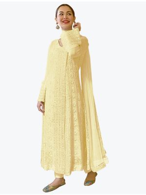 Light Yellow Faux Georgette Designer Pakistani Churidar Suit small FABSL20804