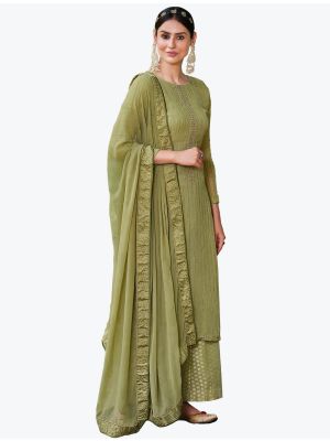 Mehendi Green Faux Georgette Designer Palazzo Suit with Dupatta small FABSL20808