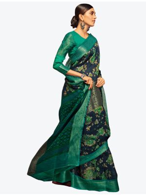 Navy Blue Jacquard Silk Party Wear Designer Saree small FABSA21541