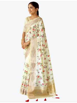 Pale Yellow Mysore Silk Festive Wear Designer Saree small FABSA21497