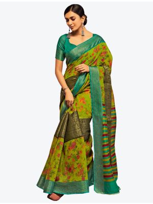 Parrot Green Jacquard Silk Party Wear Designer Saree small FABSA21544